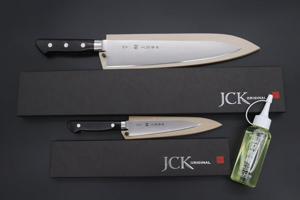 Kagayaki Gyuto ES (Extra Sharpness) / Right Handed Very Carbon Steel Lover 2Pcs Knife Set JCK Original Kagayaki CarboNext Series KC-1ES Petty 125mm & KC-6ES Gyuto 240mm (Each knife comes with Wooden Saya. with Tsubaki Oil)