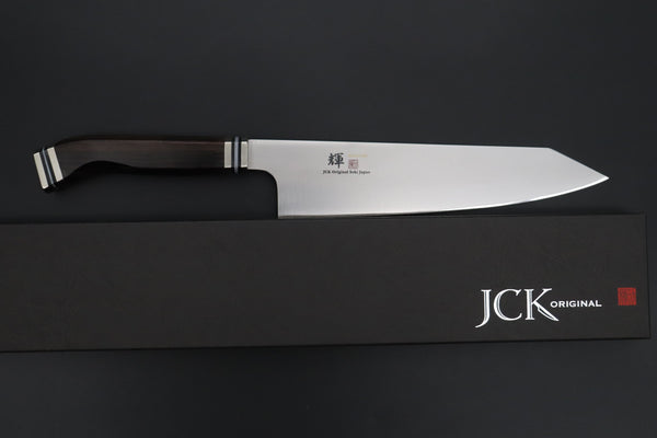 Kagayaki Kiritsuke JCK Original Kagayaki 悠久VG-10 Wa Series Premium Edition YUK-13 Kiritsuke Gyuto 240mm (9.4 inch, Handcrafted Ebonywood Handle)