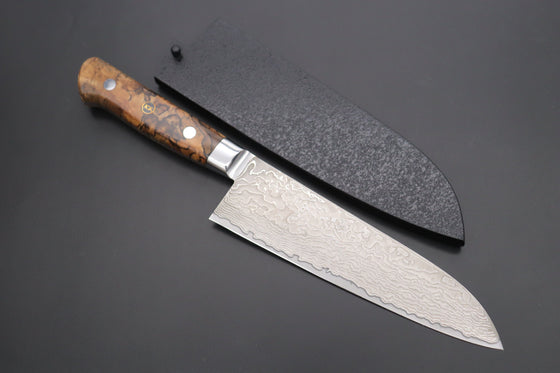Kagayaki Santoku JCK Original Kagayaki NOVEL- Limited Edition Custom R-2 Damascus Series KNLTD-126 Santoku 175mm (6.8 inch, Forged Blade)