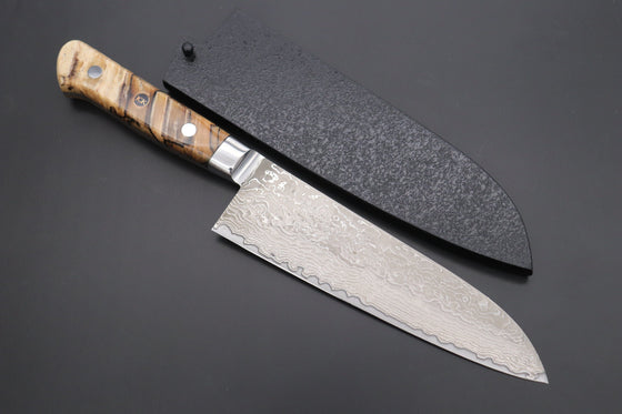 Kagayaki Santoku JCK Original Kagayaki NOVEL- Limited Edition Custom R-2 Damascus Series KNLTD-128 Santoku 175mm (6.8 inch, Forged Blade)