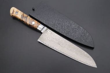 Kagayaki Santoku JCK Original Kagayaki NOVEL- Limited Edition Custom R-2 Damascus Series KNLTD-128 Santoku 175mm (6.8 inch, Forged Blade)