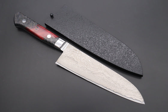 Kagayaki Santoku JCK Original Kagayaki NOVEL- Limited Edition Custom R-2 Damascus Series KNLTD-136 Santoku 175mm (6.8 inch, Forged Blade)