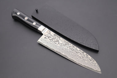 Kagayaki Santoku JCK Original Kagayaki R-2 Black Custom Damascus KGRB-2 Santoku 175mm (6.8 inch, Hammer Forged Blade)