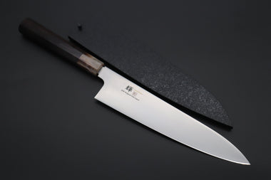 Kagayaki Wa Gyuto JCK Original Kagayaki 悠久VG-10 Wa Series Premium Edition YUK-7 Wa Gyuto 240mm (9.4 inch, Octagonal Ebonywood Handle with Marble/White Colored Water Buffalo Horn Ferrule)