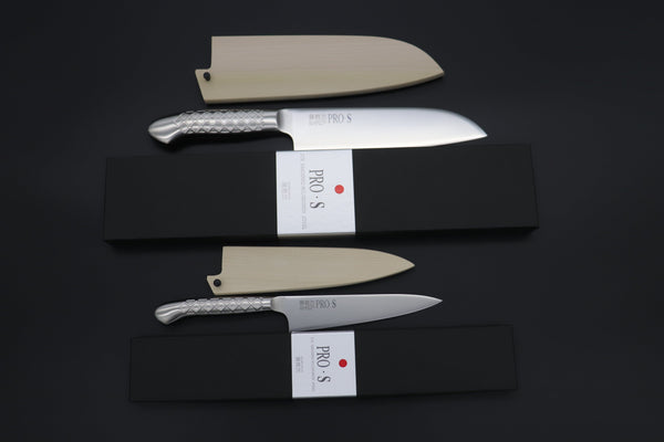 Kanetsugu Santoku Kanetsugu "Katana Sharpness Set" 2Pcs Knife Set From Pro S Series "PS-01 Petty 120mm (4.7') and PS-03 Santoku 170mm (6.6 inch)" (with Magnolia Wooden Sayas)
