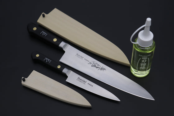 Misono Paring Misono Final Discount !! "Carbon Steel Lover 2Pcs Set Part 2" Sweden Steel Series No.131 Petty 120mm (4.7 inch) and No.112 Gyuto 210mm (8.2 Inch) (comes with Magnolia Wooden Sayas + Tsubaki Oil)