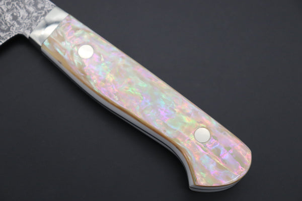 Mr. Itou Gyuto Mr. Itou & Mr. Nagata "Treasure & Pleasure" Limited Edition R-2 Custom Damascus Gyuto 155mm (6.1 inch, "White Abalone Handle", IT-11)
