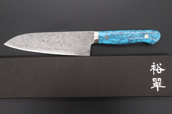 Mr. Itou Gyuto Mr. Itou & Mr. Nagata "Treasure & Pleasure" Limited Edition R-2 Custom Damascus Gyuto 160mm (6.2 inch, "Turquoise Gem-Composite Stone Handle", IT-9)