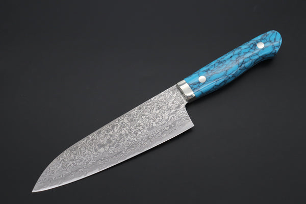Mr. Itou Gyuto Mr. Itou & Mr. Nagata "Treasure & Pleasure" Limited Edition R-2 Custom Damascus Gyuto 160mm (6.2 inch, "Turquoise Gem-Composite Stone Handle", IT-9)
