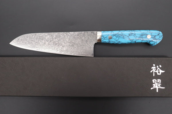 Mr. Itou Gyuto Mr. Itou & Mr. Nagata "Treasure & Pleasure" Limited Edition R-2 Custom Damascus Gyuto 165mm (6.4 inch, "Turquoise Gem-Composite Stone Handle", IT-10)