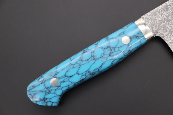 Mr. Itou Gyuto Mr. Itou & Mr. Nagata "Treasure & Pleasure" Limited Edition R-2 Custom Damascus Gyuto 165mm (6.4 inch, "Turquoise Gem-Composite Stone Handle", IT-10)