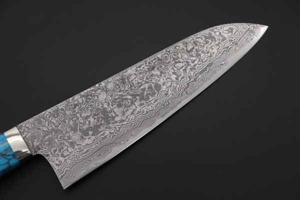 Mr. Itou Gyuto Mr. Itou & Mr. Nagata "Treasure & Pleasure" Limited Edition R-2 Custom Damascus Gyuto 165mm (6.4 inch, "Turquoise Gem-Composite Stone Handle", IT-10)