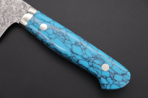 Mr. Itou Gyuto Mr. Itou & Mr. Nagata "Treasure & Pleasure" Limited Edition R-2 Custom Damascus Gyuto 165mm (6.4 inch, "Turquoise Gem-Composite Stone Handle", IT-10)