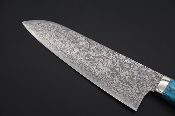 Mr. Itou Gyuto Mr. Itou & Mr. Nagata "Treasure & Pleasure" Limited Edition R-2 Custom Damascus Gyuto 165mm (6.4 inch, "Turquoise Gem-Composite Stone Handle", IT-10)