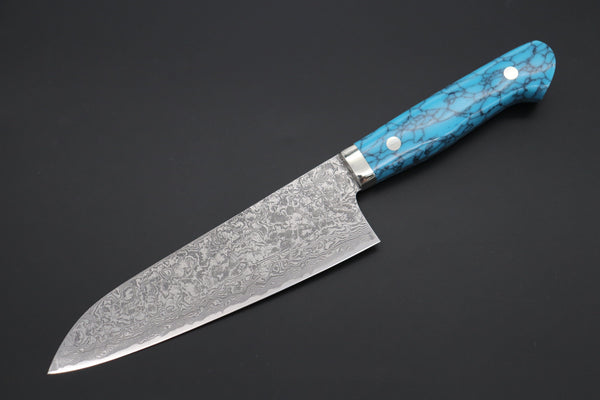 Mr. Itou Gyuto Mr. Itou & Mr. Nagata "Treasure & Pleasure" Limited Edition R-2 Custom Damascus Gyuto 165mm (6.4 inch, "Turquoise Gem-Composite Stone Handle", IT-10)
