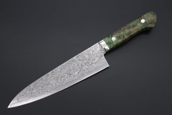 Mr. Itou Gyuto Mr. Itou & Mr. Nagata "Treasure & Pleasure" Limited Edition R-2 Custom Damascus Gyuto 190mm (7.4 inch, "Stabilized Boxelder wood Handle", IT-14)