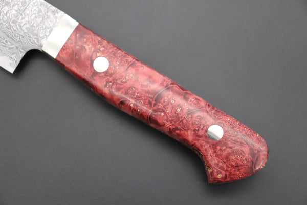 Mr. Itou Gyuto Mr. Itou R-2 Custom Damascus Gyuto 155mm (6.4 inch, Stabilized Red-color Maple Burl Wood Handle, IT-234)