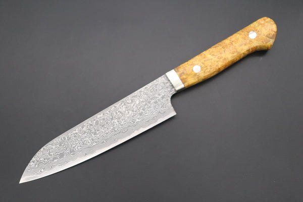 Mr. Itou Gyuto Mr. Itou R-2 Custom Damascus Gyuto 160mm (6.2 inch, Stabilized Yellow-color Maple Burl Wood Handle, IT-237)