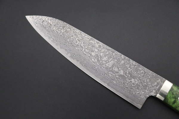 Mr. Itou Gyuto Mr. Itou R-2 Custom Damascus Gyuto 180mm (7 inch, Stabilized Green-color Maple Burl Wood Handle, IT-236)