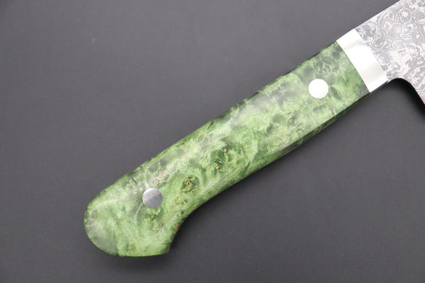 Mr. Itou Gyuto Mr. Itou R-2 Custom Damascus Gyuto 180mm (7 inch, Stabilized Green-color Maple Burl Wood Handle, IT-236)