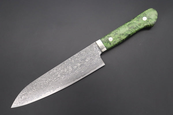 Mr. Itou Gyuto Mr. Itou R-2 Custom Damascus Gyuto 180mm (7 inch, Stabilized Green-color Maple Burl Wood Handle, IT-236)