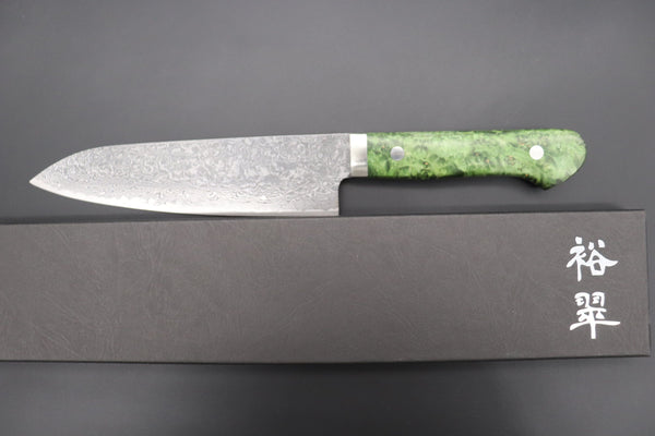 Mr. Itou Gyuto Mr. Itou R-2 Custom Damascus Gyuto 180mm (7 inch, Stabilized Green-color Maple Burl Wood Handle, IT-236)