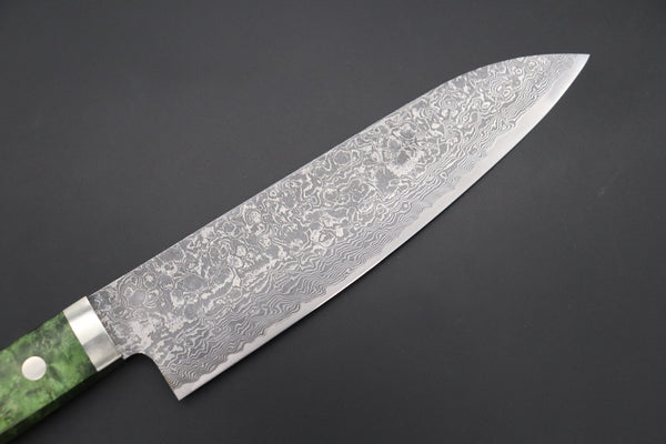 Mr. Itou Gyuto Mr. Itou R-2 Custom Damascus Gyuto 180mm (7 inch, Stabilized Green-color Maple Burl Wood Handle, IT-236)