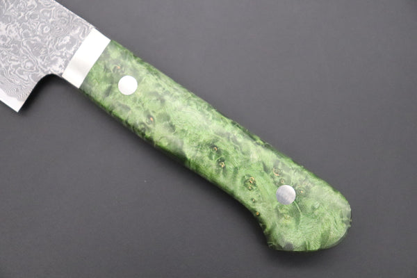 Mr. Itou Gyuto Mr. Itou R-2 Custom Damascus Gyuto 180mm (7 inch, Stabilized Green-color Maple Burl Wood Handle, IT-236)