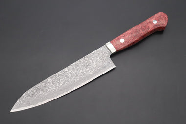 Mr. Itou Gyuto Mr. Itou R-2 Custom Damascus Gyuto 180mm (7 inch, Stabilized Red-color Maple Burl Wood Handle, IT-235)