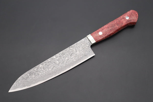 Mr. Itou Gyuto Mr. Itou R-2 Custom Damascus Gyuto 180mm (7 inch, Stabilized Red-color Maple Burl Wood Handle, IT-235)