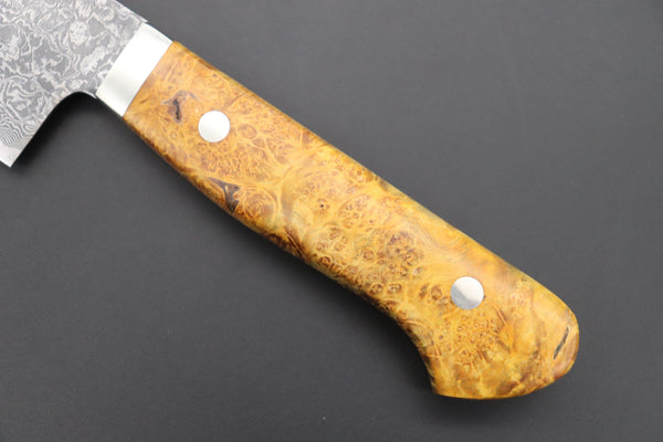 Mr. Itou Gyuto Mr. Itou R-2 Custom Damascus Gyuto 180mm (7 inch, Stabilized Yellow-color Maple Burl Wood Handle, IT-238)