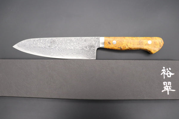 Mr. Itou Gyuto Mr. Itou R-2 Custom Damascus Gyuto 180mm (7 inch, Stabilized Yellow-color Maple Burl Wood Handle, IT-238)