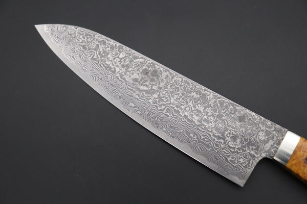 Mr. Itou Gyuto Mr. Itou R-2 Custom Damascus Gyuto 180mm (7 inch, Stabilized Yellow-color Maple Burl Wood Handle, IT-238)