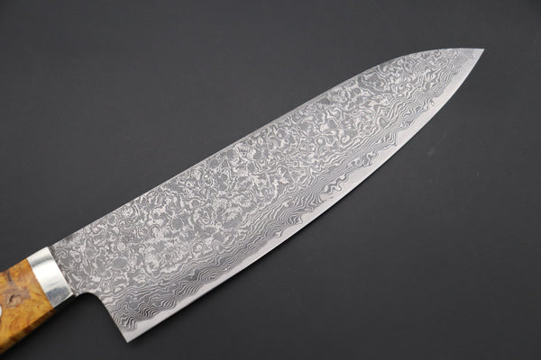 Mr. Itou Gyuto Mr. Itou R-2 Custom Damascus Gyuto 180mm (7 inch, Stabilized Yellow-color Maple Burl Wood Handle, IT-238)