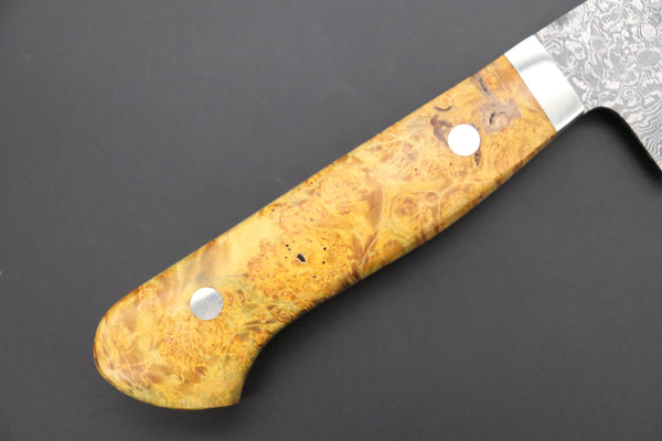 Mr. Itou Gyuto Mr. Itou R-2 Custom Damascus Gyuto 180mm (7 inch, Stabilized Yellow-color Maple Burl Wood Handle, IT-238)