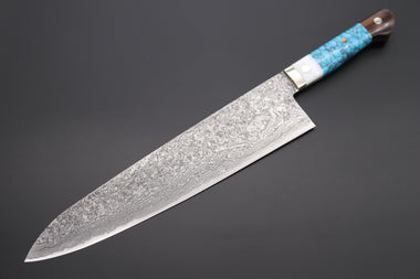Mr. Itou Gyuto Mr. Itou R-2 Custom Damascus Gyuto 265mm (10.4 Inch) "Custom Combination Handle (Corian/Turuqoise/Ironwood)" (IT-1)
