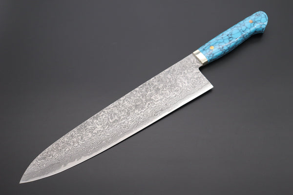 Mr. Itou Gyuto Mr. Itou R-2 Custom Damascus Gyuto 265mm (10.4 inch) "Turquoise Gem-Composite Stone Handle" (IT-4)