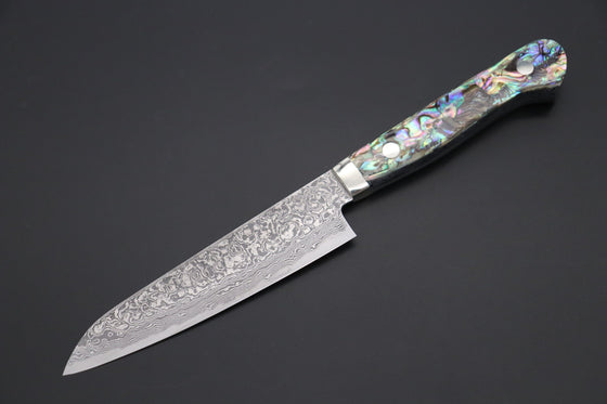 Mr. Itou Petty Mr. Itou & Mr. Nagata "Treasure & Pleasure" Limited Edition R-2 Custom Damascus Petty 130mm (5.1 inch, "Abalone Handle", IT-2)