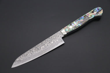 Mr. Itou Petty Mr. Itou & Mr. Nagata "Treasure & Pleasure" Limited Edition R-2 Custom Damascus Petty 130mm (5.1 inch, "Abalone Handle", IT-2)