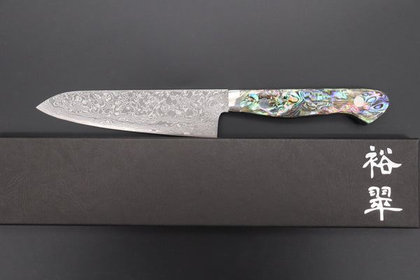 Mr. Itou Petty Mr. Itou & Mr. Nagata "Treasure & Pleasure" Limited Edition R-2 Custom Damascus Petty 135mm (5.3 inch, "Abalone Handle", IT-3)