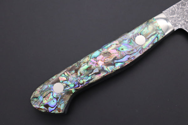 Mr. Itou Petty Mr. Itou & Mr. Nagata "Treasure & Pleasure" Limited Edition R-2 Custom Damascus Petty 135mm (5.3 inch, "Abalone Handle", IT-3)