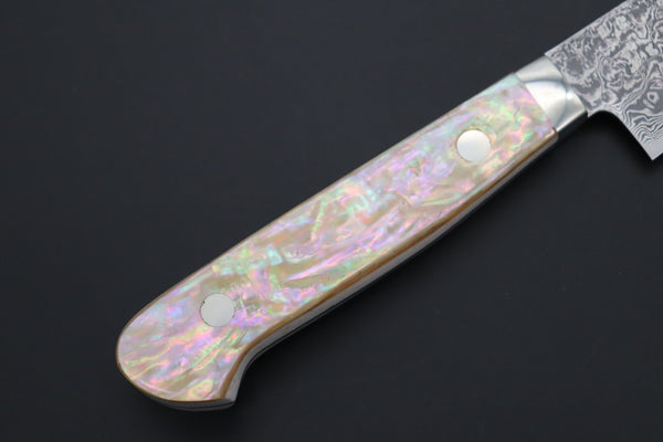 Mr. Itou Petty Mr. Itou & Mr. Nagata "Treasure & Pleasure" Limited Edition R-2 Custom Damascus Petty 135mm (5.3 inch, "White Abalone Handle", IT-1)