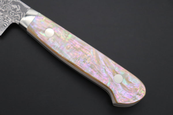 Mr. Itou Petty Mr. Itou & Mr. Nagata "Treasure & Pleasure" Limited Edition R-2 Custom Damascus Petty 135mm (5.3 inch, "White Abalone Handle", IT-1)