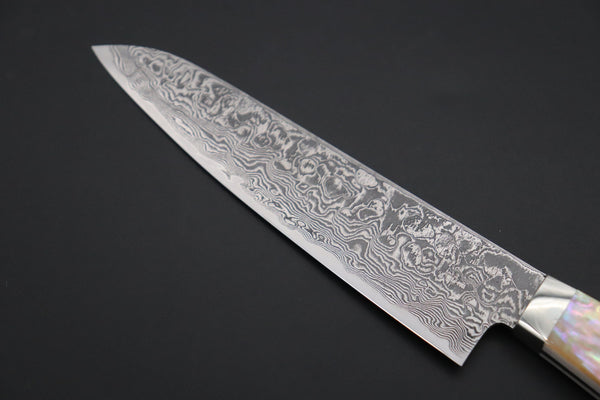 Mr. Itou Petty Mr. Itou & Mr. Nagata "Treasure & Pleasure" Limited Edition R-2 Custom Damascus Petty 135mm (5.3 inch, "White Abalone Handle", IT-1)