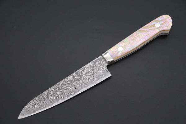 Mr. Itou Petty Mr. Itou & Mr. Nagata "Treasure & Pleasure" Limited Edition R-2 Custom Damascus Petty 135mm (5.3 inch, "White Abalone Handle", IT-1)