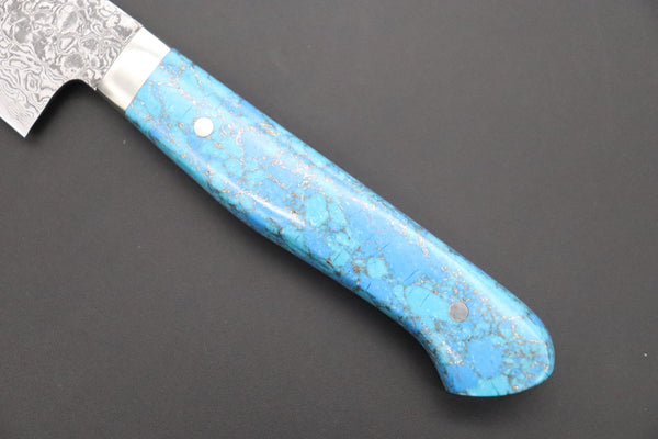 Mr. Itou Petty Mr. Itou R-2 Custom Damascus Petty 135mm (5.3 inch) "Golden Turquoise Gem-Composite Stone Handle" (IT-218)