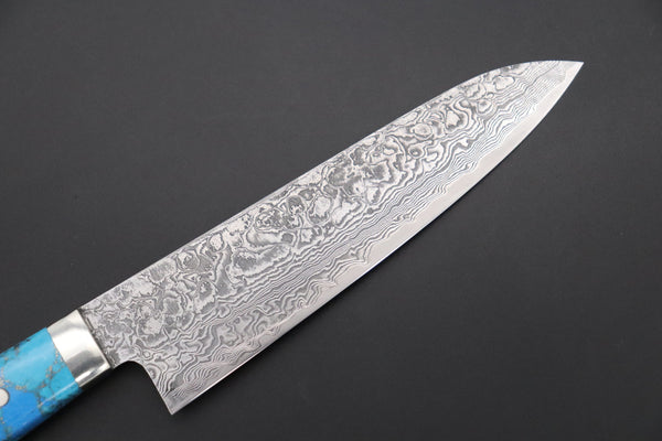 Mr. Itou Petty Mr. Itou R-2 Custom Damascus Petty 135mm (5.3 inch) "Golden Turquoise Gem-Composite Stone Handle" (IT-218)