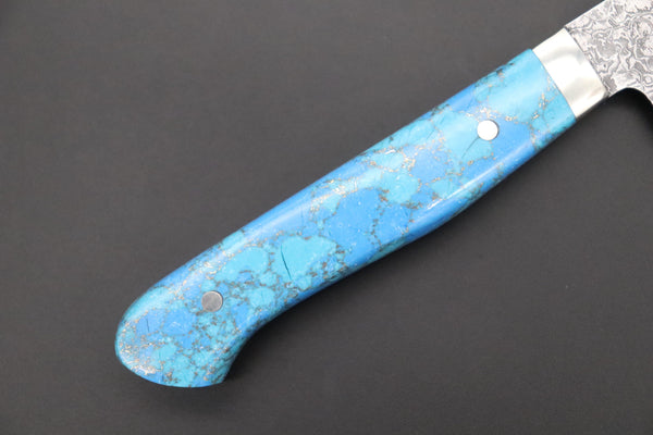 Mr. Itou Petty Mr. Itou R-2 Custom Damascus Petty 135mm (5.3 inch) "Golden Turquoise Gem-Composite Stone Handle" (IT-218)