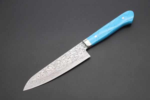 Mr. Itou Petty Mr. Itou R-2 Custom Damascus Petty 135mm (5.3 inch) "Turquoise Gem-Composite Stone Handle" (IT-215)