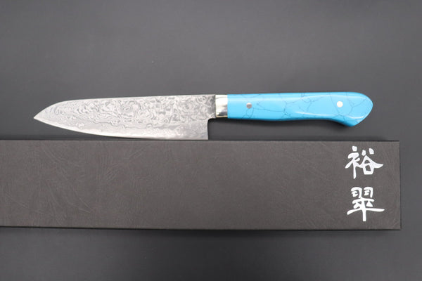 Mr. Itou Petty Mr. Itou R-2 Custom Damascus Petty 135mm (5.3 inch) "Turquoise Gem-Composite Stone Handle" (IT-215)